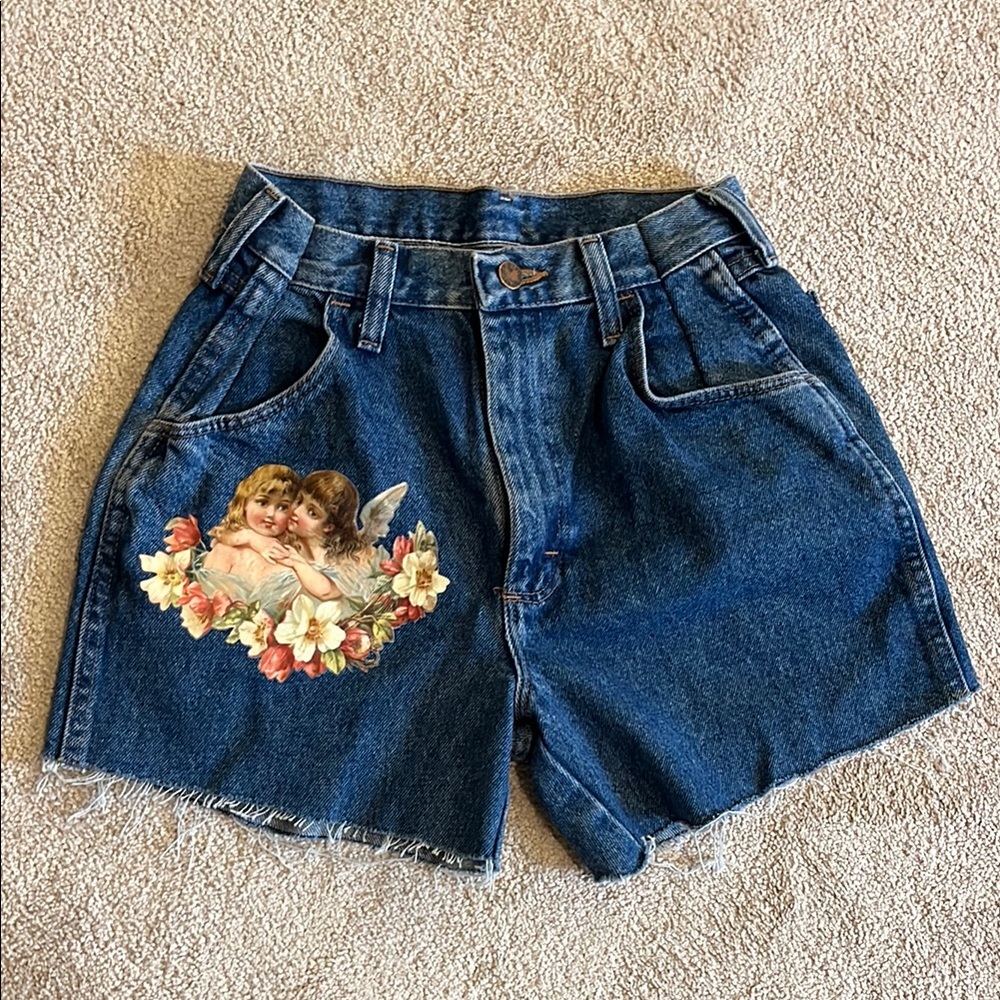 Women's Denim Shorts with cherub graphic
